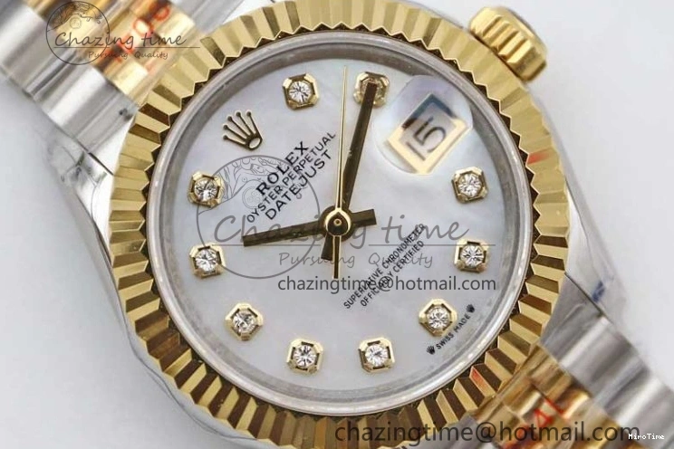 MiroTime 0105 Datejust 28mm 279179 SS YG TWF Best Edition White Diamonds Markers Dial on SS YG Jubilee Bracelet NH SunProtective 2144